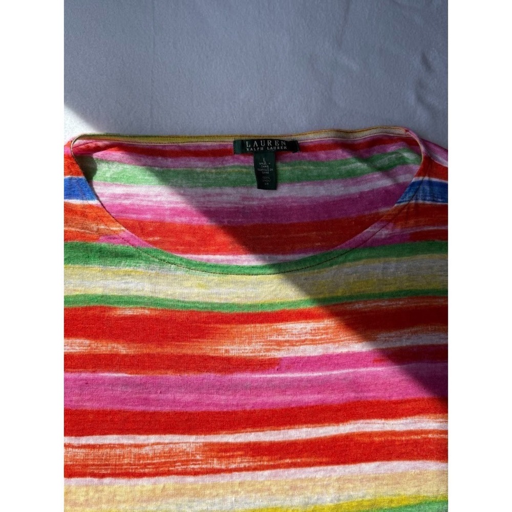 Lauren Ralph Lauren Top Poncho Women L Multicolor 100% Linen Striped Lightweight - Picture 6 of 13